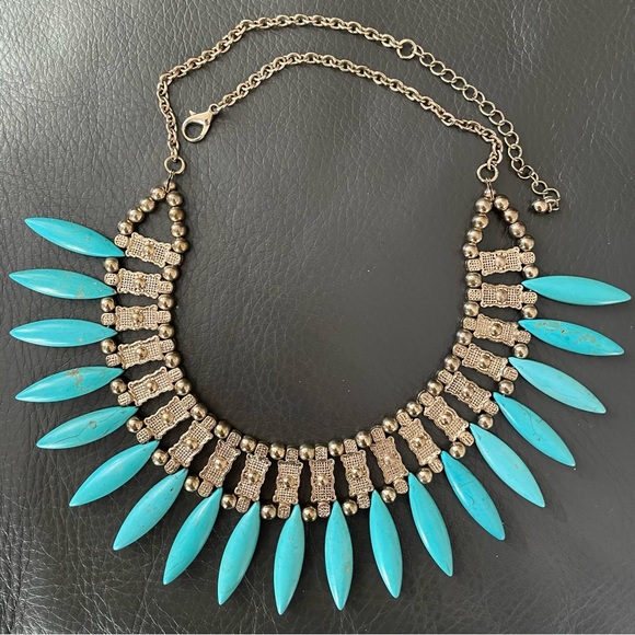 Turquoise, Crystal and Gold Statement Necklace - Picture 3 of 4